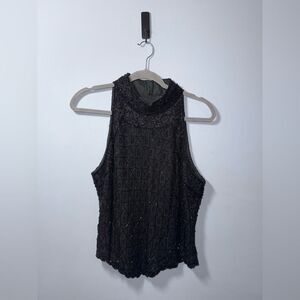 Cote d' Azur Black Vintage Beaded 100% Silk Holiday Party evening top XL EUC